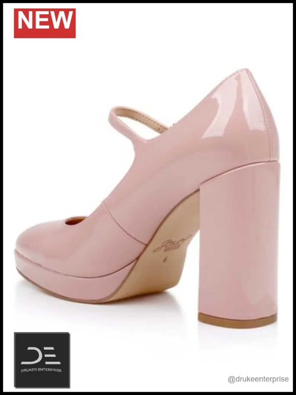 Mary Jane Platform Pumps Patent Leather Block Heel Rhinestone